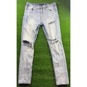 Serenade Men’s Light Wash Distressed Skinny Jeans Size 38 Ripped Denim Pants